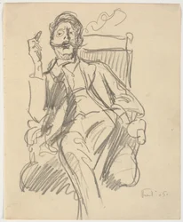 O historiador de arte Carl V. Petersen, sentado, com um charuto