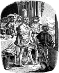 Frederick I Meal no Castelo de Heidelberg 1462 Ilustração da História do Povo Alemão de E. Duller, 1840