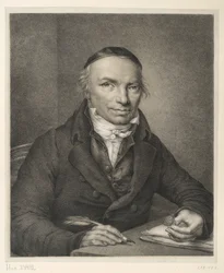 Johann Joachim Bellermann, retrato de busto à mesa, com um anel de sinete na mão