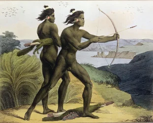 Caça na Baía de São Francisco, de "Quaint Travel Around the World", gravada por Jean Augustin Franquelin (1798-1839), publicada em 1822