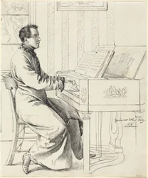 O cunhado do artista, Ludwig Hassenpflug, a preparar-se para tocar piano