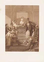 Cena alegórica com pedra memorial para Jan Nieuwenhuyzen, morreu em 1806