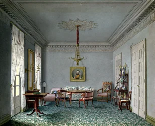 Sala de desenho Interior no palácio em Stuttgart, Wurttemburg (wc no papel)