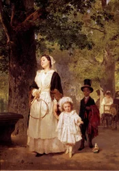 O passeio até ao Jardim das Tuileries. Pintura de Louis Knaus (1829 - 1910)