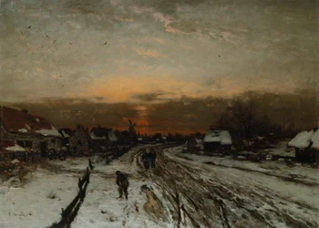 Paisagem de Inverno com pôr-do-sol (óleo sobre tela)