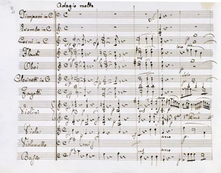 Página de partitura da Sinfonia n.º 1 em dó maior do compositor alemão Ludwig van Beethoven (1770-1827) (1799-1800), Milão, Biblioteca del Conservatorio