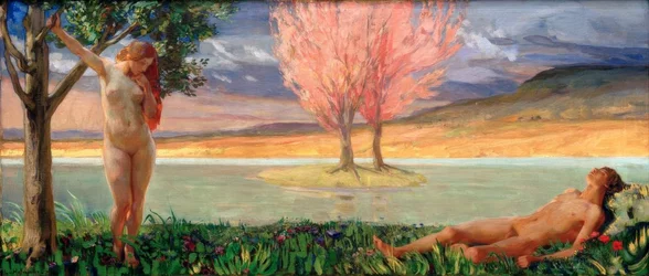 Adão e Eva na paisagem celestial