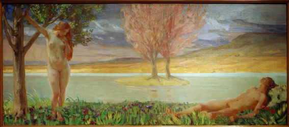 Adão e Eva na paisagem celestial
