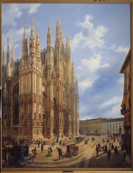 A catedral (Duomo) de Milão (Itália). Pintura de Luigi Premazzi (1814-1891)