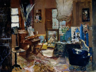 Interior da sala de visitas, Pintura de Ulvi Liege (1858 ou 1860-1939), Óleo sobre tela, 45, 5x60 cm