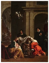 Transept Norte, Altar de San Rocco 1635, 45, Genovesino 1645, Nascimento de São Rocco, Pintado na parte inferior esquerda