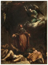 Transept Norte, Altar de San Rocco 1635, 45, Genovesino 1645, San Rocco recebe a cessação da peste, Parte inferior esquerda pintada