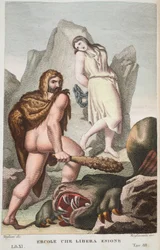 Hércules salva Hesione ou Ercole che Libera Enione, Livro XI, ilustração de Metamorfoses de Ovídio, Florença, 1832 (gravura colorida à mão)