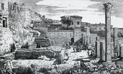 Ruínas do Templo de Vespasian em Brescia, gravura de Louis Basiletti (1780-1860), Itália