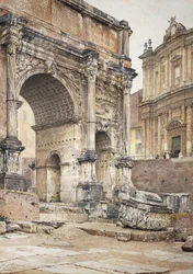 O Arco de Septimius Severus em Roma, por Luigi Bazzani (1836-1927). Óleo sobre tela.