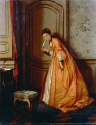 Ouvindo, por Luigi Crosio (1835-1915), óleo sobre painel, 40,5x32 cm