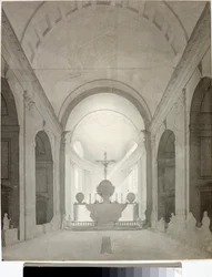 Vista interior de uma igreja (Desenho e Aquarela, ca. 1825)