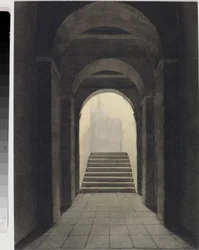 Perspectiva de corredor no Convento dos Capuchinhos, em Génova (aguarela, c.1825)