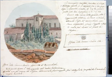 Vista telescópica da igreja de San Salvatore al monte perto de Florença (Desenho e Aquarela, ca. 1833)