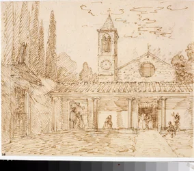 Vista de uma igreja do estilo renascentista (Desenho com tinta, por volta de 1825)