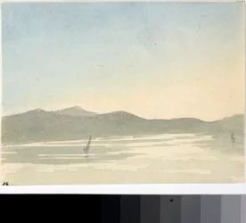 Vista de um lago ao amanhecer (Aquarela, c.1825)