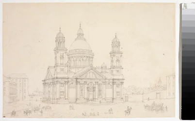 Vista da Basílica Santa Maria Assunta di Carignano em Gênova (Desenho