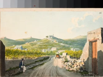 Vista sobre o santuário de Nostra Signora del Monte, Génova (aguarela, ca. 1825)