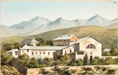 Vista sobre o santuário Nostra Signora del Monte, Génova (Aguarela, cerca de 1825)