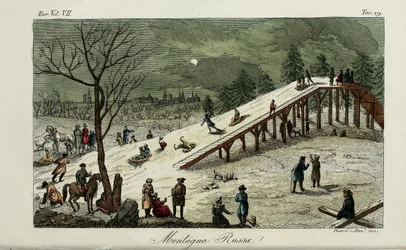 Uma montanha-russa. Ilustração do costume antigo e moderno ou história do governo de Giulio Ferrario, 1831