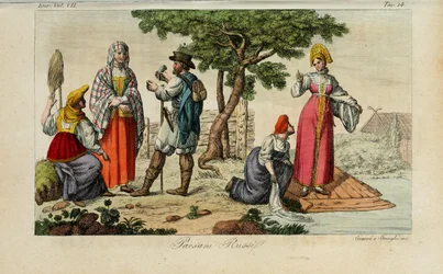 Camponeses Russos. Ilustração da Alfândega Antiga e Moderna ou História do Governo… de Giulio Ferrario, 1831