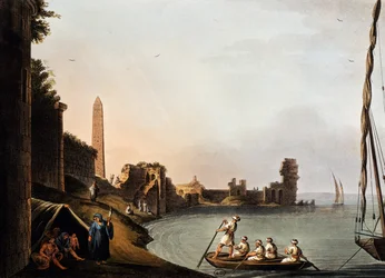 Paredes antigas e obelisco de Cleópatra, Luigi Mayer (1755-1803), gravura de Vedute