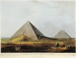 Moradia árabe construída sobre antigas ruínas ao longo do canal Menuf no Egipto a partir de Views in Egypt by Luigi Mayer, gravura