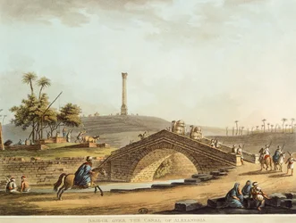 Egipto, Ponte sobre o Canal de Alexandria, de Luigi Mayer, gravura