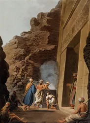 Entrada da câmara funerária na Esfinge de Giza, gravura, de Luigi Mayer (1755-ca 1803), de Views in Egypt, Palestine and Other Parts of Ottoman Empire