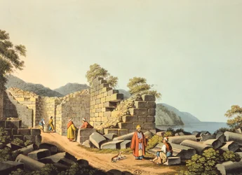 Grécia, Ilha de Samos, Ruínas do antigo templo, de Luigi Mayer, Gravura