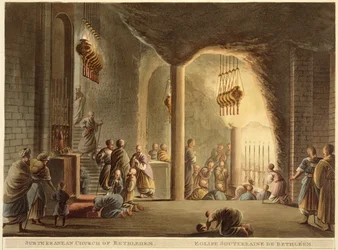 Igreja subterrânea de Belém, de &39;Views of Palestine&39;, Vol.II, publicado pela R. Bowyer Galeria Histórica, Londres, 1803 (aquatinta colorida)