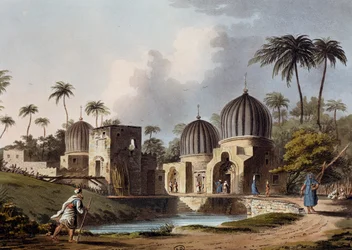 Túmulos de Santos Árabes em Rosetta, gravura, de Luigi Mayer (1755-ca 1803), de Views in Egypt, Palestine and Other Parts of Ottoman Empire