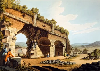 Turquia, Éfeso, visitantes europeus no Templo de Diana, de Luigi Mayer, Engraving