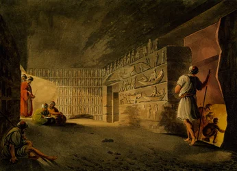 Câmara subterrânea da Pirâmide de Gizé, gravura, de Luigi Mayer (1755-ca 1803), de Views in Egypt, Palestine and Other Parts of Ottoman Empire