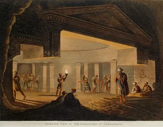 Vista das catacumbas em Alexandria (Egipto) de Views in Egypt por Luigi Mayer, gravura