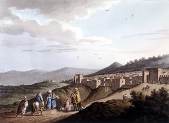 Vista da cidade de Bethleem. Em "View of the Ottoman Dominion in Europe in Asia and other Mediterranean islands". Dos desenhos originais de Luigi Mayer, Londres