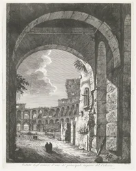 Het Colosseum te Roma
Vista dos restos de uma das principais entradas do Coliseu (título sobre o objecto)