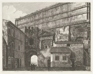 Porta Maior de Roma Vista do Monumento do Condotto delle Acque Claudia, e Anione Nuovo, e do Acqua Felice (título no objeto)
