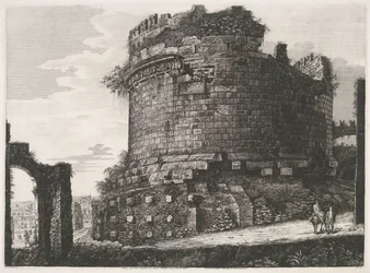 Tombe van Caecilia Metella em Roma Vista do Grande Sepulcro de Cecilia Metella localizado na Via Appia (título no objeto)