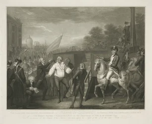 Lodewijk XVI bij het schavot O comportamento calmo e controlado de Lewis XVI ao se despedir de seu confessor Edgeworth / o momento antes de um período ser colocado em sua existência em 21 de janeiro de 1793 (título no objeto)