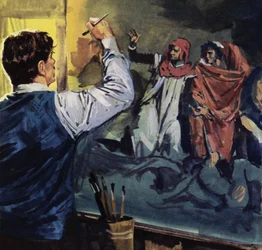 Pintura de Eugene Delacroix "Dante e Virgílio" (litografia a cores)