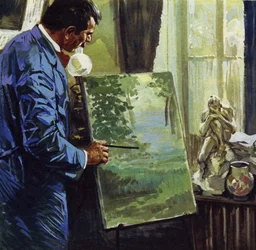 Inspirado pelos impressionistas, Gauguin tornou-se um pintor amador (litografia a cores)