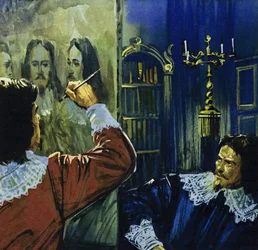 O rei Carlos I convida Van Dyck a ir a Inglaterra para pintar o seu retrato (litografia a cores)