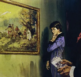 Renoir visitava o Louvre para admirar a obra de Watteau (litografia a cores)