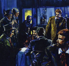 O Café Guerbois tornou-se o ponto de encontro dos amigos de Renoir (litografia a cores)